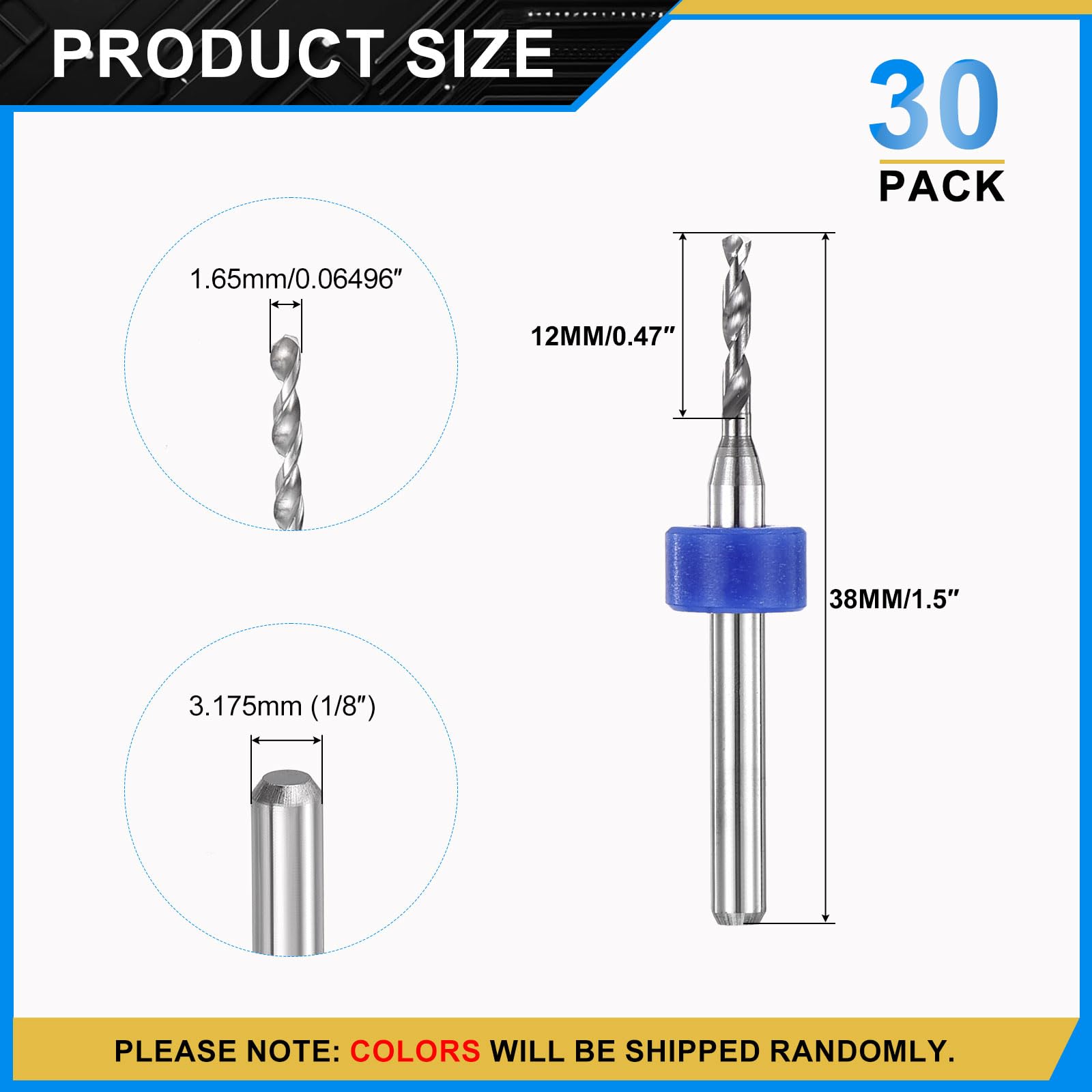 PATIKIL 30 Pack 1.65mm Micro Drill Bits 1/8" Shank Carbide Tungsten Steel 135° Mini Small Bits Print Circuit Board Drilling Tool for CNC Engraving Precision Machinery - Image 2