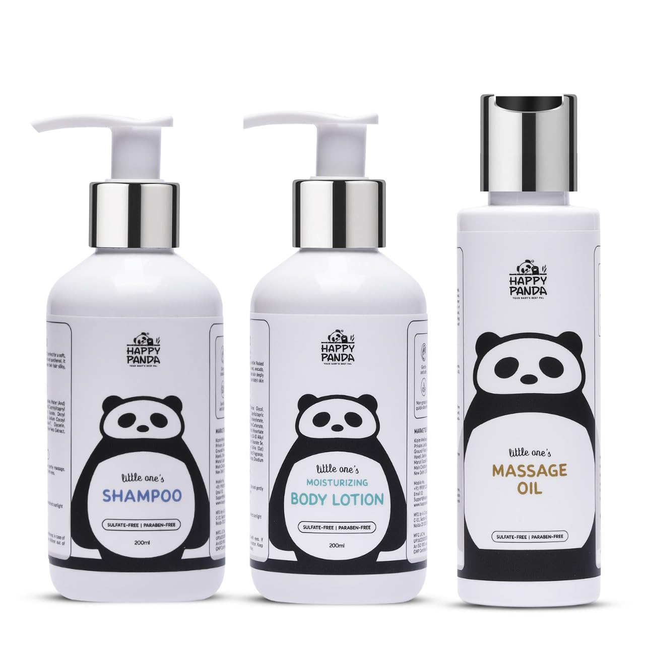 Happy Panda Baby Care Combo | Little One’s Shampoo 200ml + Moisturizing Body Lotion 200ml + Massage Oil 100ml | Sulphate-Free, Paraben-Free | Gentle Baby Skincare Set (Total 500ml)-image-38