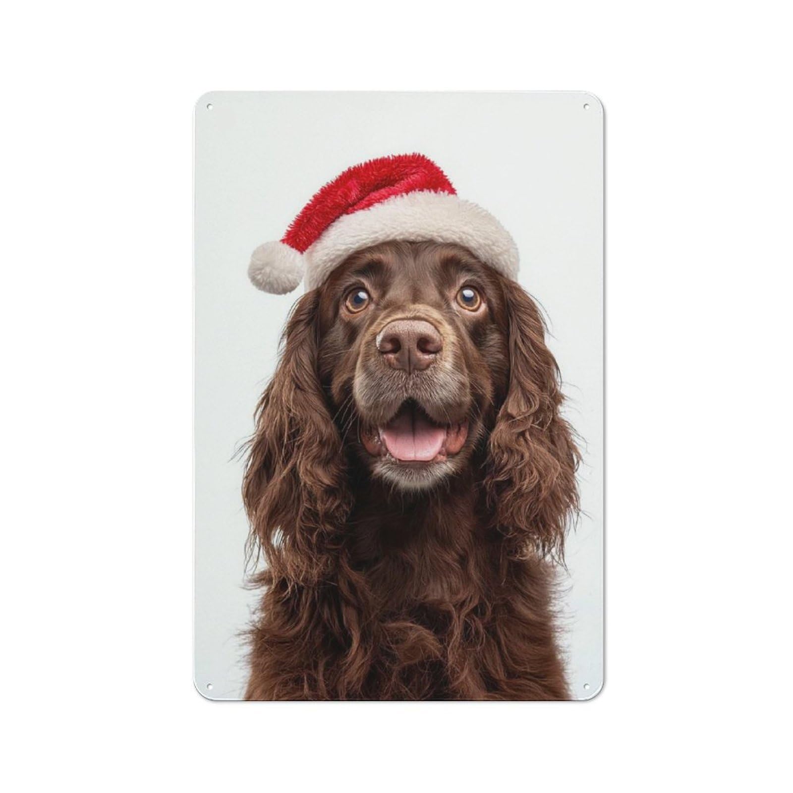 Junmoney Sussex Spaniel Dog With Santa Hat Industrial-Style Metal Sign 30X20cm For Home Bar Wall, Housewarming Wall Decor For People Furnishing Home Bar