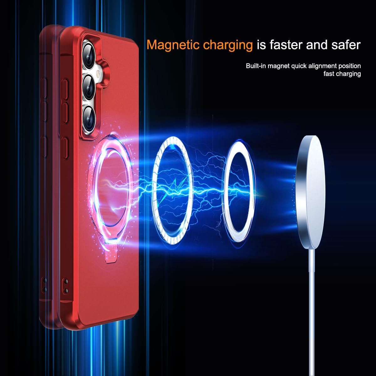 SKYLMW Compatible with Samsung Galaxy S24 Case & Samsung Galaxy S25 Case with Magnetic Ring Stand Cases for S24 & S25 6.2" [Compatible with Mag-Safe],Red