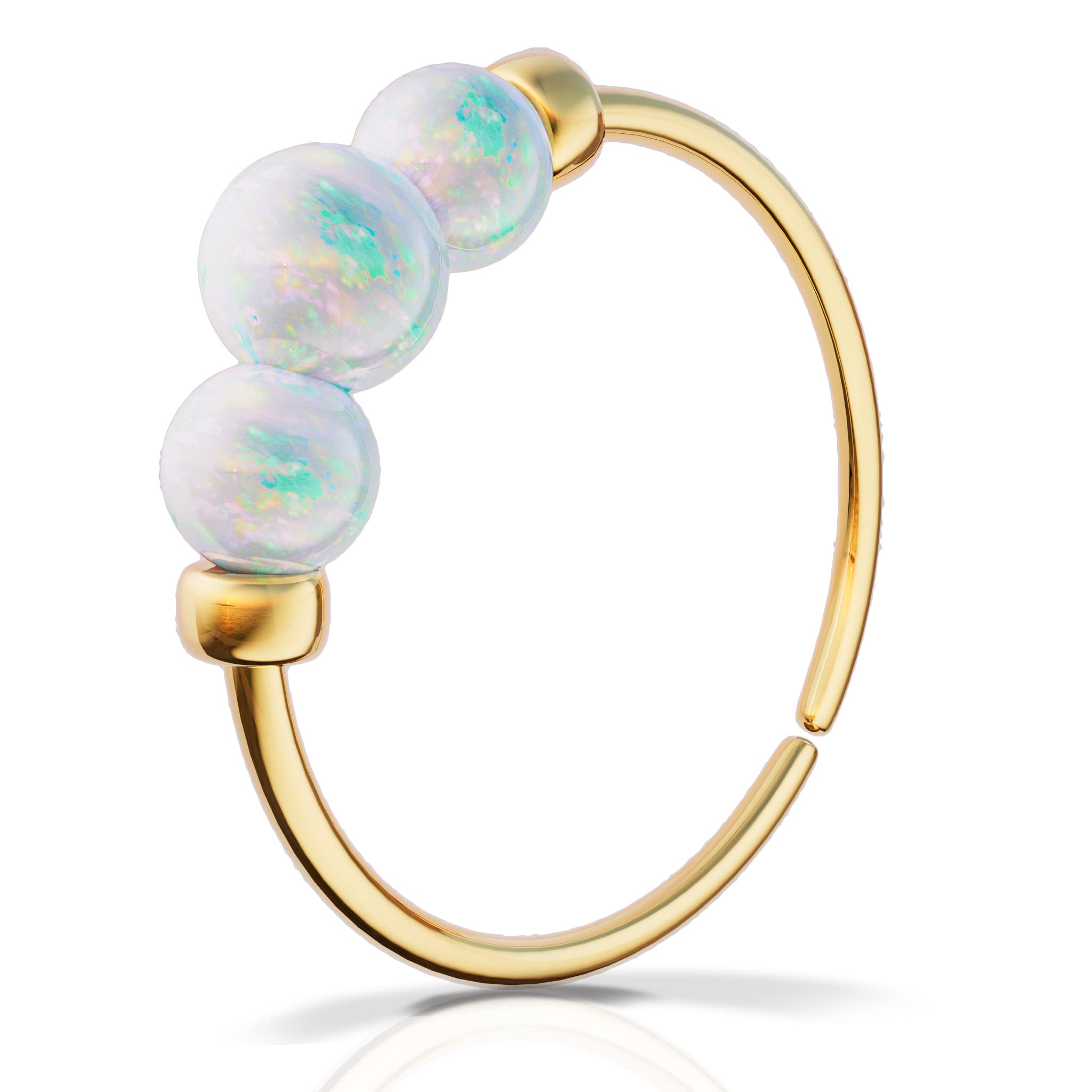 Cute Gold Nose Ring - Handmade Comfortable 14k Gold Nose Ring with White Opals - Hypoallergenic 7mm Thin 24 Guage Gold Piercing Hoop