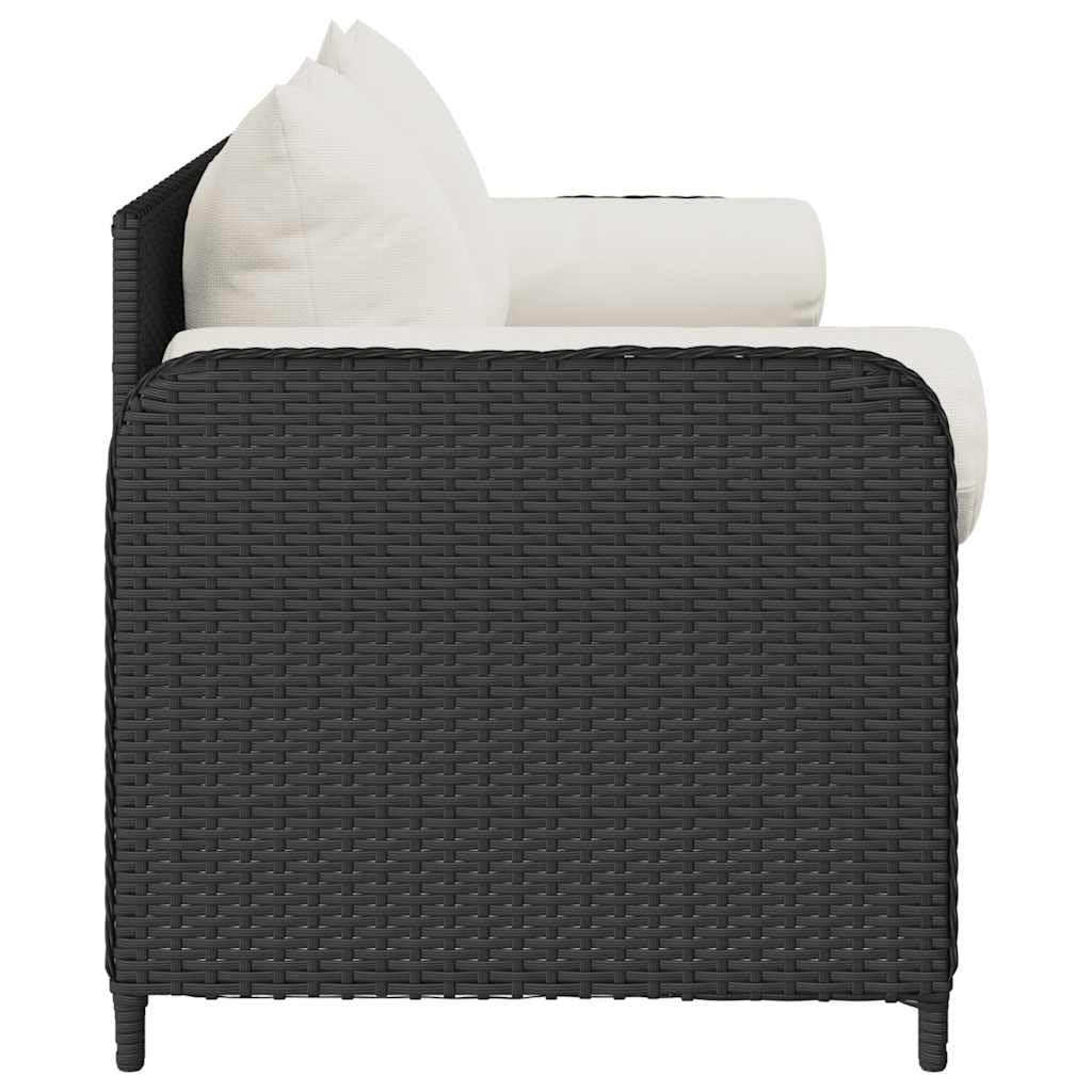 Divano da Giardino a 3 Posti con Cuscini Nero in Polyrattan,Divano da Giardino da Esterno,Divani da Giardino,Arredamento da Giardino-4104172