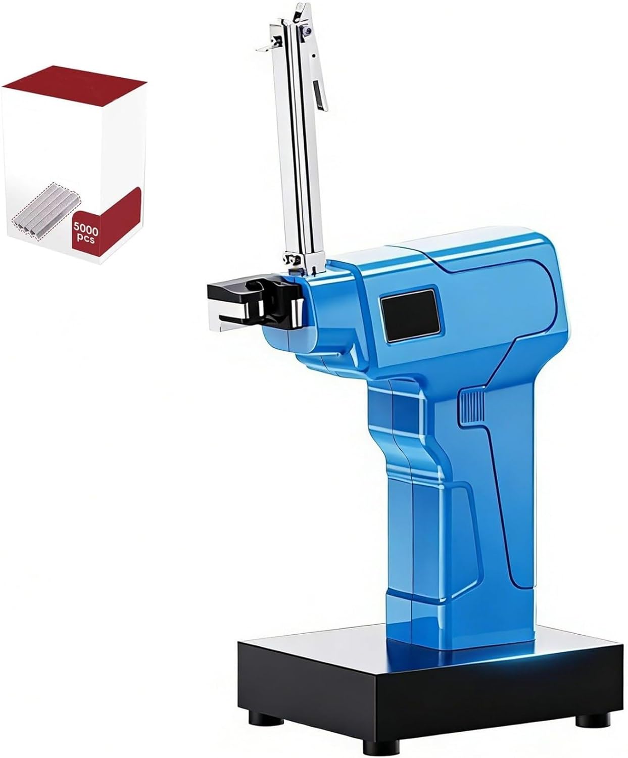 Electric U Shape Sausage Clipper Machine,Nail Fastening Machine,Anti Pinching Plastic Bag Sealer,W/Control Panel, with 5000pcs U-Shaped for Supermarket (Blue)