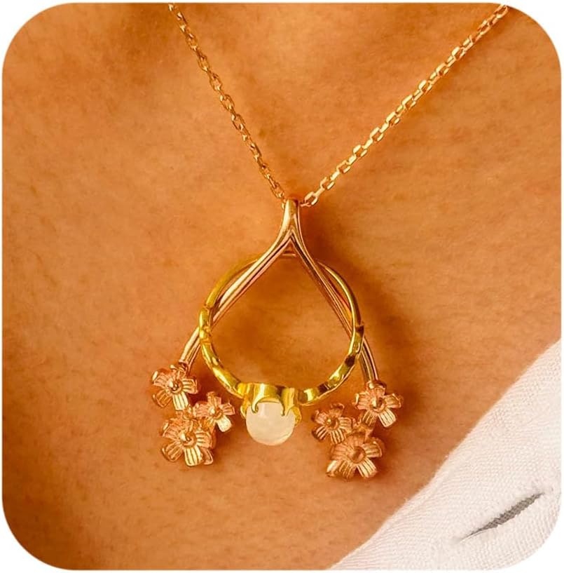 Ring Holder Necklace 18K Gold Plated Pendant 3-14 Sizes Wishbone Rings Keeper Necklaces Floral Dainty Jewelry Gift for Women Hers Nurses and Doctors