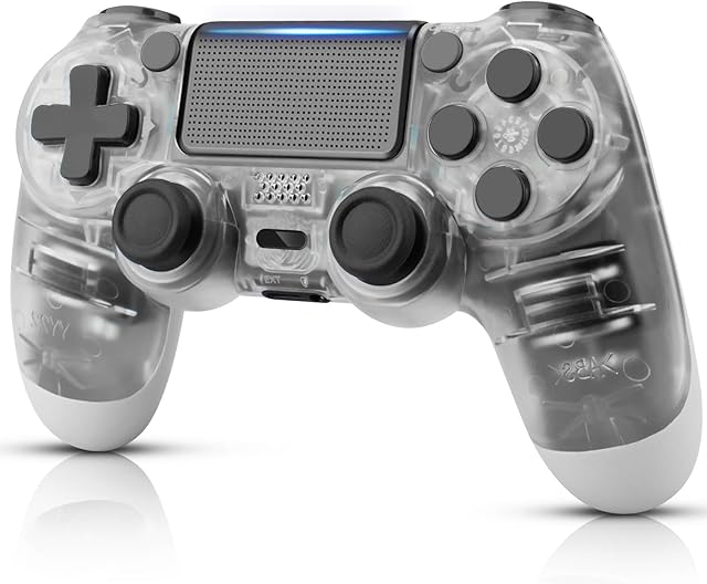Crystal White Controller work with PS4 with Dual Joysticks, Transparent White Wireless Remote Control Pad compatible for PlayStation 4 Pro , New Version Clear White