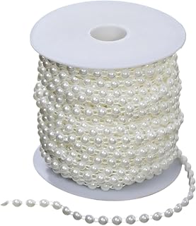 Cadena de perlas artificiales de 25 metros de largo, color blanco, cadena de cuentas de imitación para manualidades, collares, joyería, hilo de cuentas
