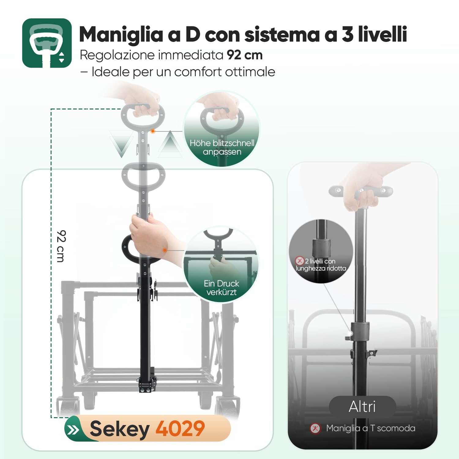 Sekey Carrello pieghevole 60L 80KG Manico Regolabile Nero