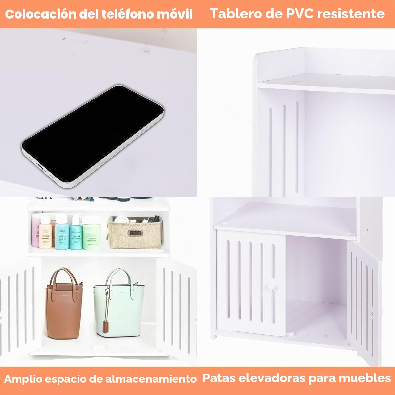 powerking 4-Tier White Bathroom Storage Cabinet，Organizador Independiente con Puertas y estantes, Armario de Piso de Almacenamiento Impermeable para baño, Inodoro, Oficina, Sala de Estar, Cocina