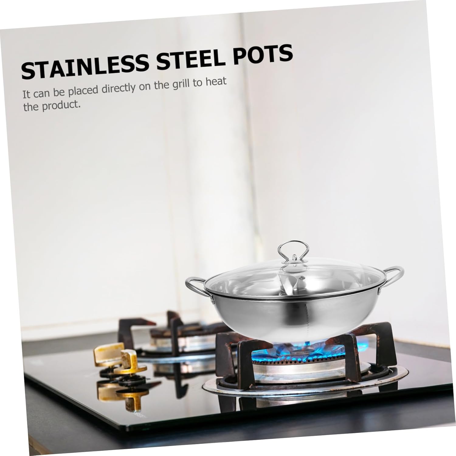 BRIGHTFUFU ステンレス製ホットポット鍋 仕切り付き 大容量 調理用鍋 蓋付き 均一加熱 対応料理対応 キッチン用品