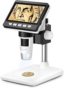 Digital USB Microscope, Mijiaowatch 4.3 Inch Screen 1000X Handheld Microscopes Camera Video Recorder, PC View, Adjustable Stand, Rechargeable Battery, 8 LED for Adults Kids Coin Plant Soldering Repair