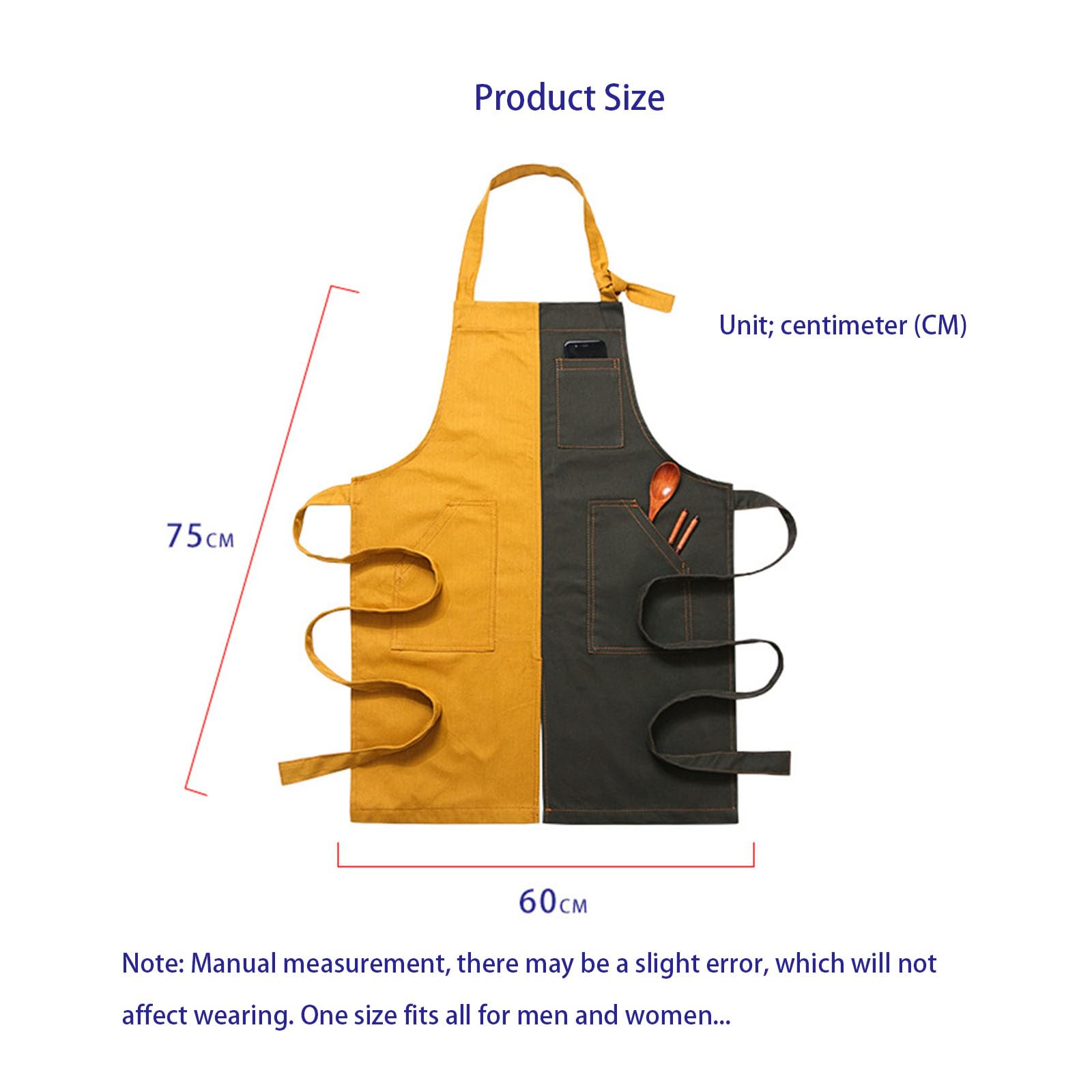 Delantal De Cocina De Lona para Hombres Y Mujeres, Estilo Halter con Bolsillos, Adecuado para Cocina, Repostería Y Restaurante,C
