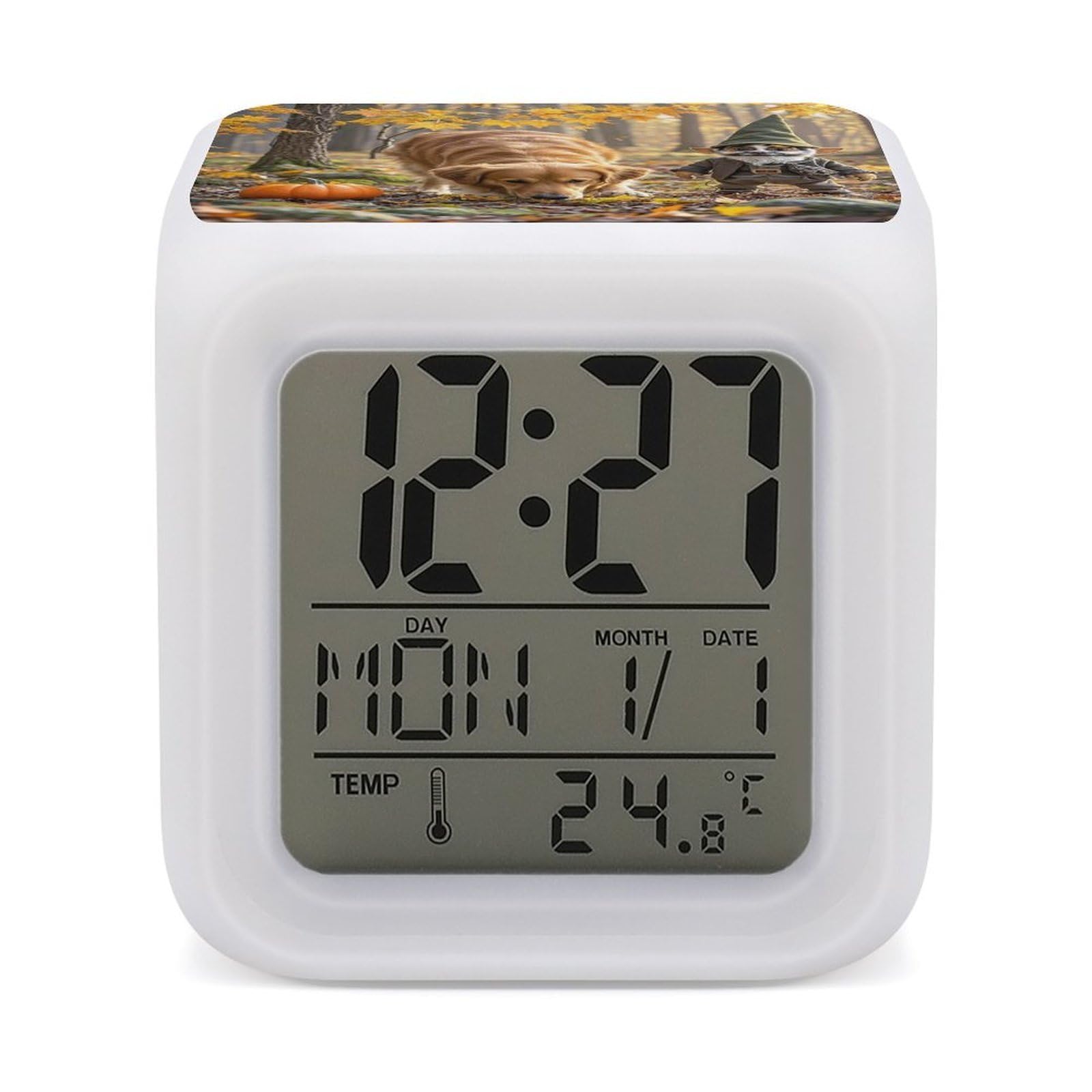 LZQPOEAS Pumpkins and Maple Leaves Alarm Clock Desk Clock with 7 Color Changing Night Light Digital Clocks with Temperature Display Sleep Training and Sound Machine for Heavy Sleeper