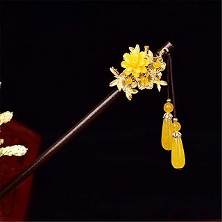 Horquilla retro clásica con personalidad, adornos for el pelo, accesorios de borla de princesa (jade amarillo) (Color : Yellow jade)