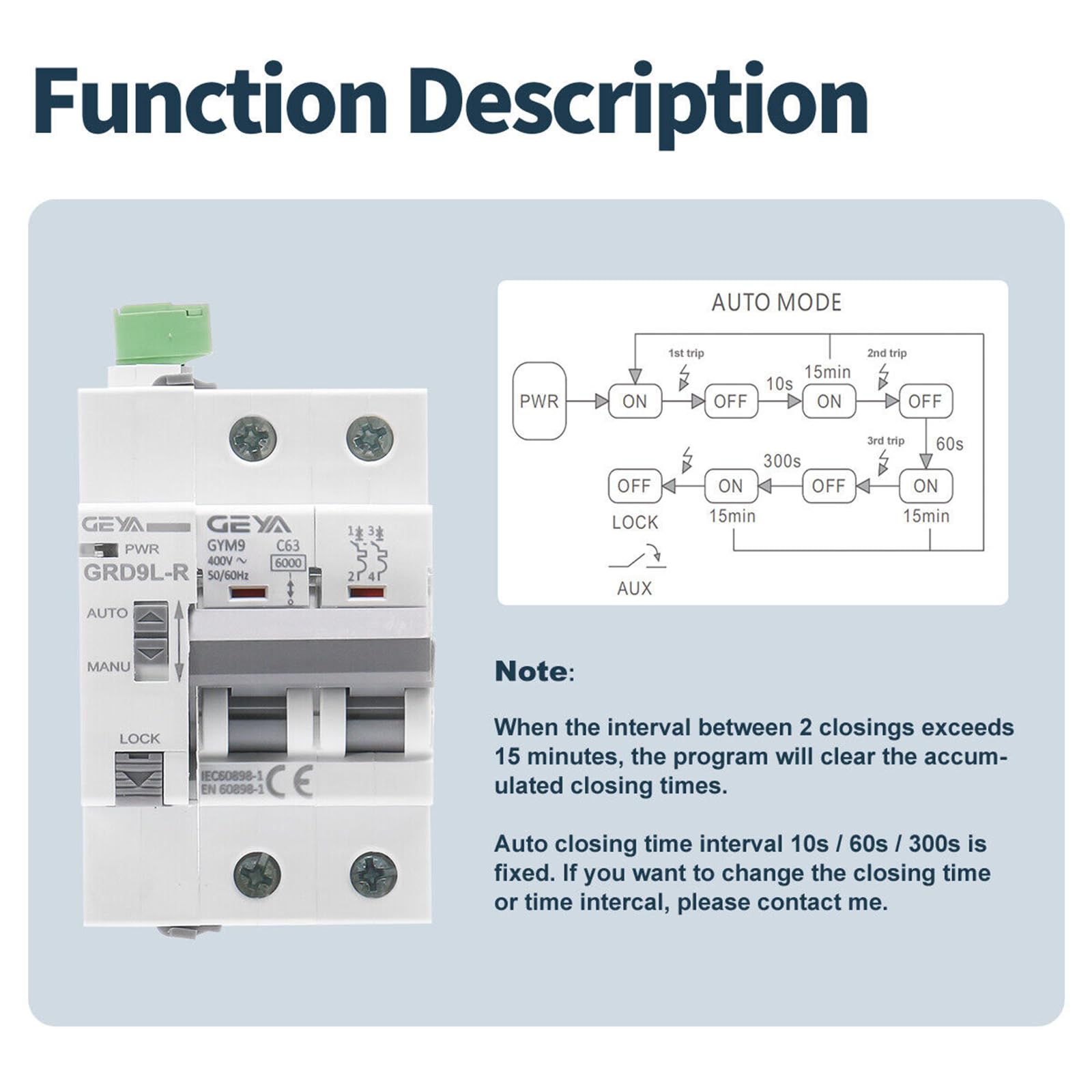 GEYA Auto recloser Device Coupled with Miniature Circuit Breaker Self-Reclosing MCB Device Smart Home (Auto Recloser AC220V+2P-MCB-40A) - Image 2