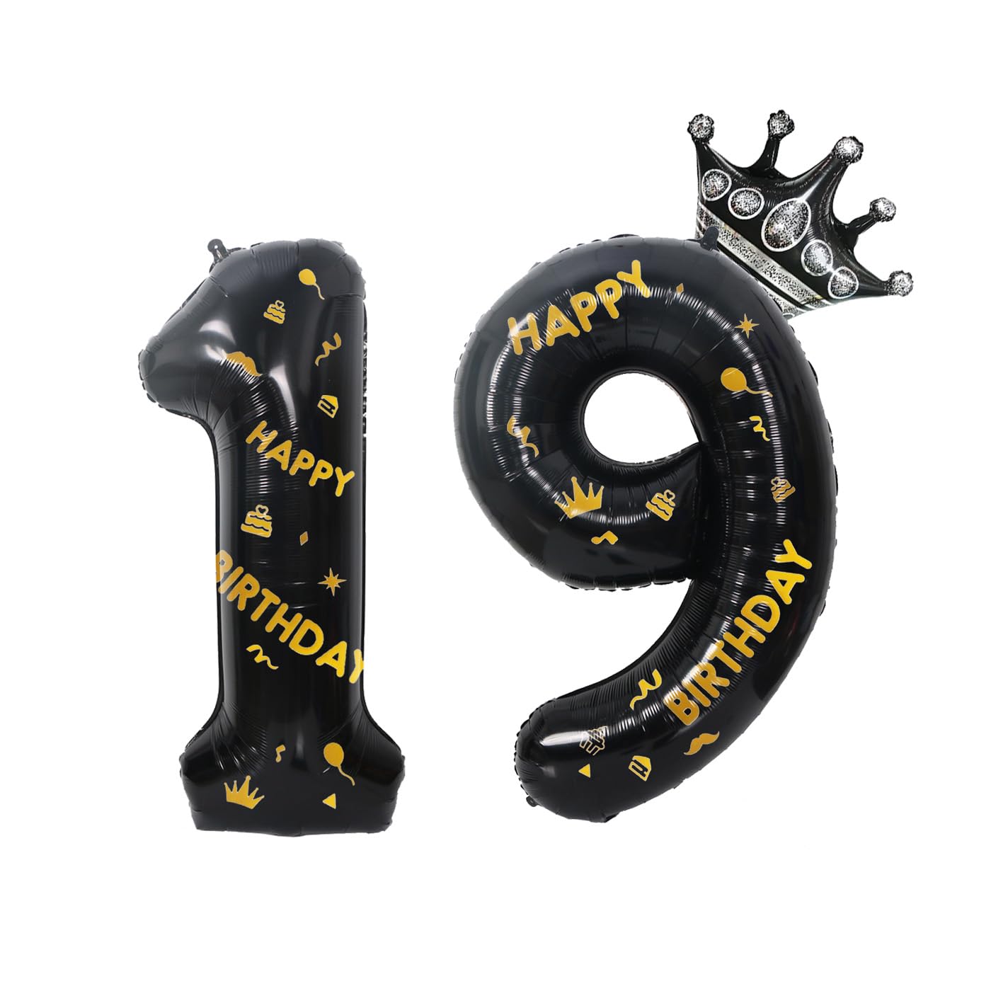 40 Inch Black Foil Balloon Number 19,Crown 19th Birthday Party Decorative Balloons,Number Large Numbers Balloon 19,Girls Boys 19th Birthday Decoration