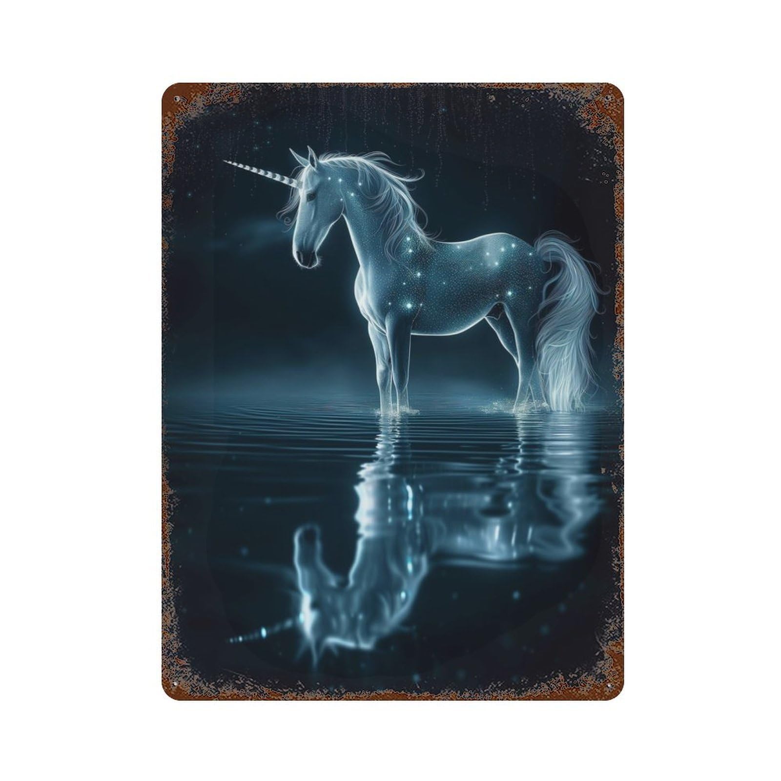 Vintage Rust Metal Sign Magical Unicorn In Dark 15.7"x11.8", Decorative Metal Wall Art for Basement, Hobby Room And Garage Decor