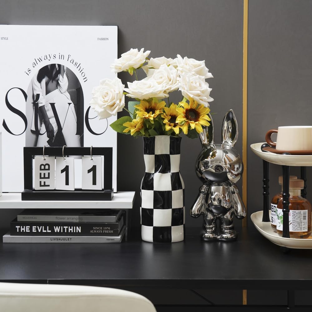 Ceramic Modern Checker Vase for Home Decor, Aesthetic Decoration for Livng Room, Bedroom, Kitchen, Minimalism Abstract Flower Vase Boho Chi, Wabi-Sabi, Hand-Pinched Pottery - Image 4