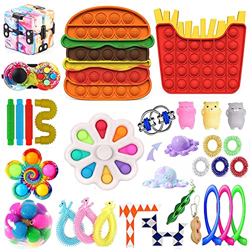 Fidget Pack Fidget Toy Set Anti-Anxiety Tools, Push Pop-in-It Keyboard Sensory Fidget Toys Pack Cheap with Calculator Fidgets Pop Spinner Mini Fidget Block Set (Fidget Toy-H)