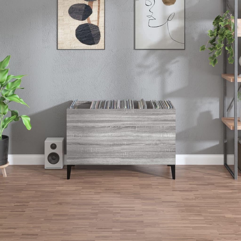 Porta Dischi Vinile, Mobile Ingresso, Mobile Porta Vinili, Mobile Soggiorno Moderno in Legno Multistrato Grigio Sonoma 74,5x38x48 cm