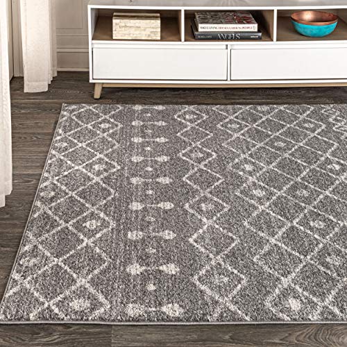 Image of JONATHAN Y Aksil Moroccan Beni Souk Gray /Cream Indoor Area Rug, 4x6, Bohemian, Scandinavian, Easy-Cleaning for Living Room, Bedroom, Kitchen, Pet Friendly, Non-Shedding (MOH208C-4)