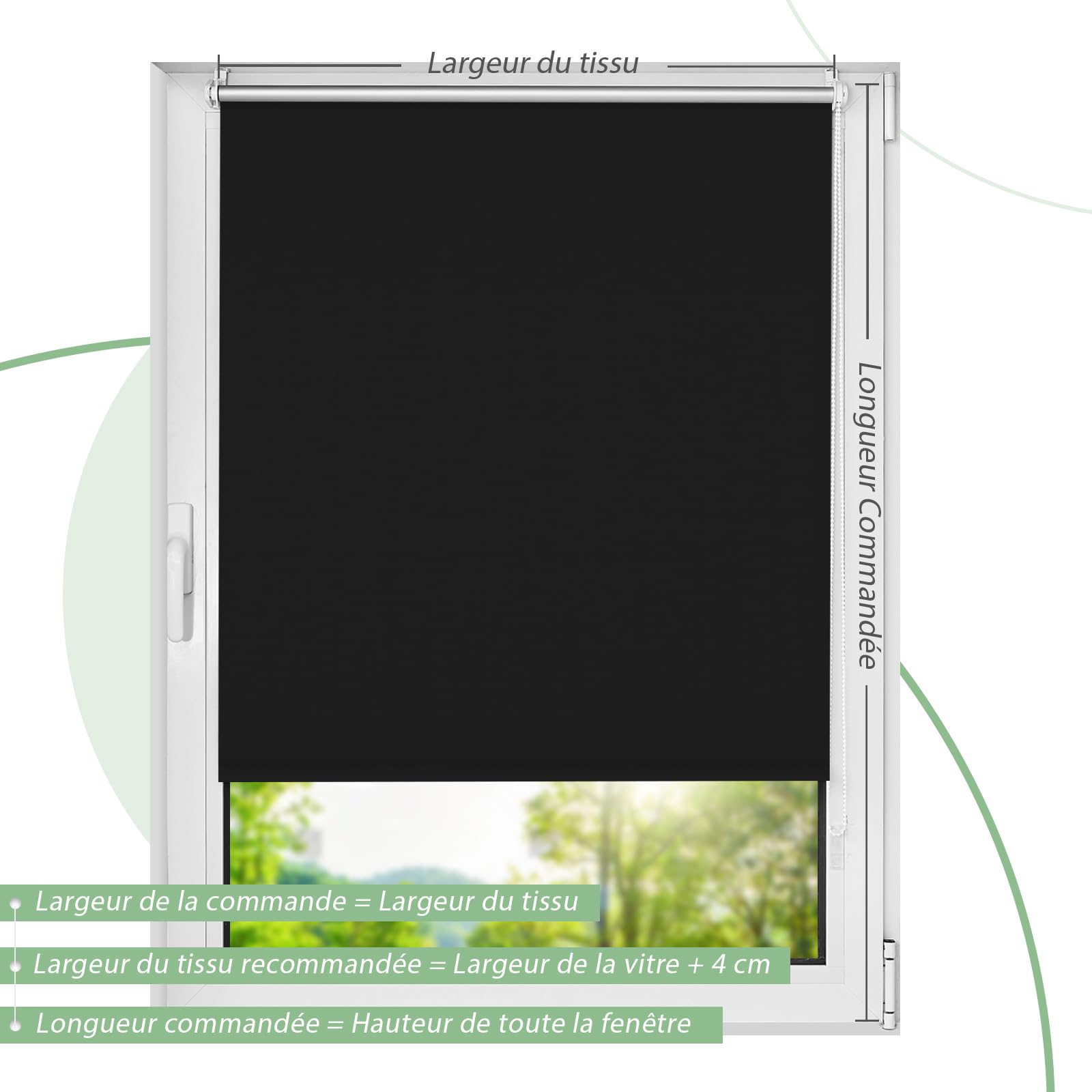 Enrouleur Occultant Isolant Thermique Opaque 35x180 cm Noir