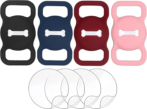 Dog Collar with Id Holder,Air Tag Holder Fixed at Dog Collar Silicone Case Cover for Pet Cat for Apple Finder Location Tracker,Bone Shape GPS Cat Tags,Pet Collar Tags