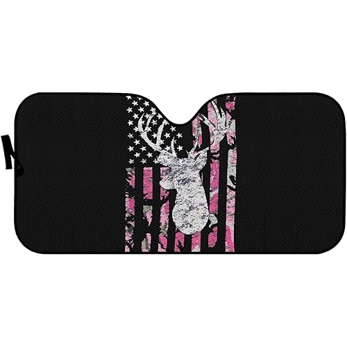 Coloranimal Windshield Sunshade American Flag Deer Camo Pattern Foldable Front Window Visor Shield Sunshade for Car,Truck,Vehicle Sunshade Protector