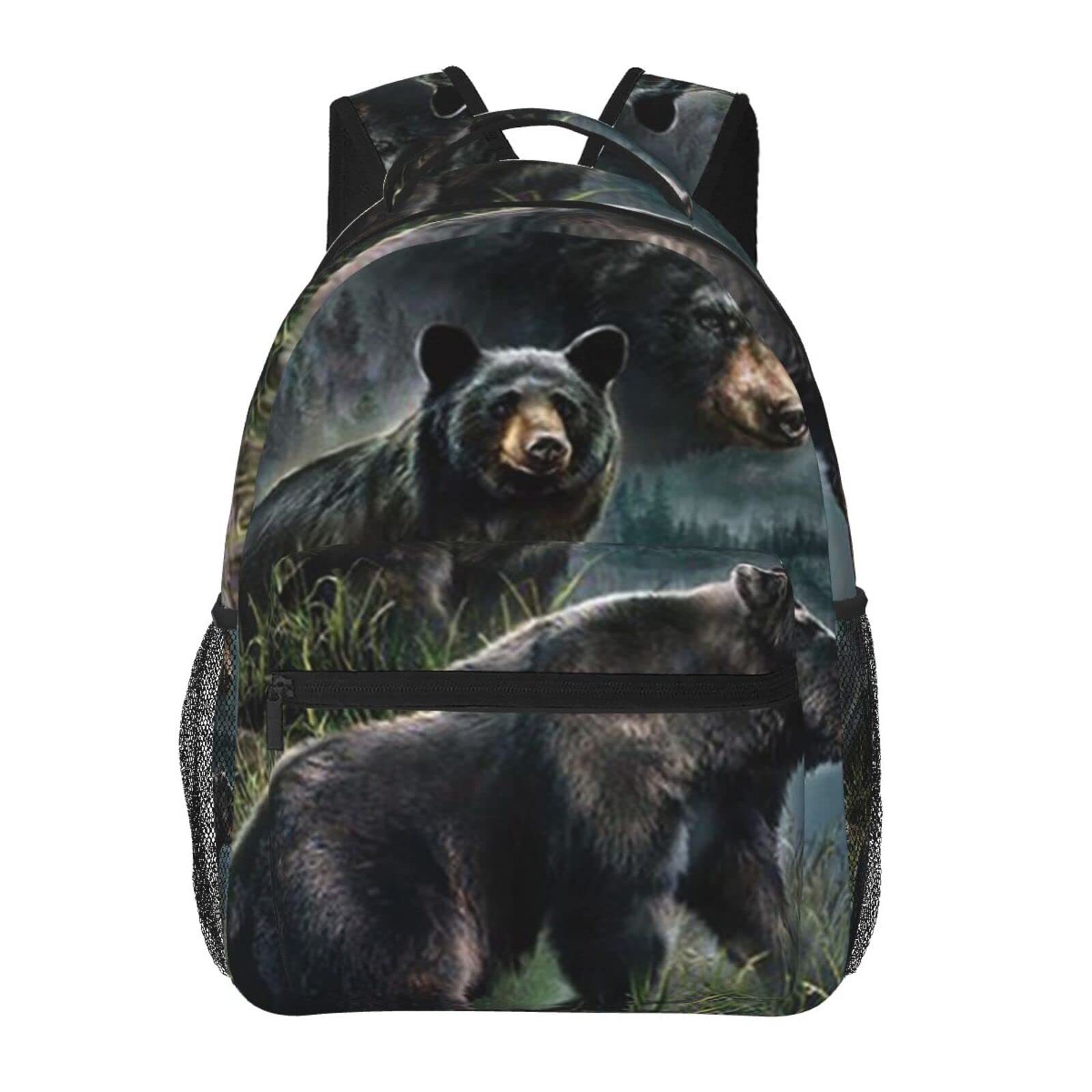 Flyife Unisex Black Bear Printed Lightweight School Backpack -Versatile Comfortable Student Book Bag For Travel, School, And Outdoor Activities