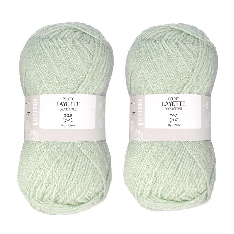Prima Mercerie | Pelote de laine | pelote pour layette bébé | 100% acrylique | lot de 2 pelotes - vert clair