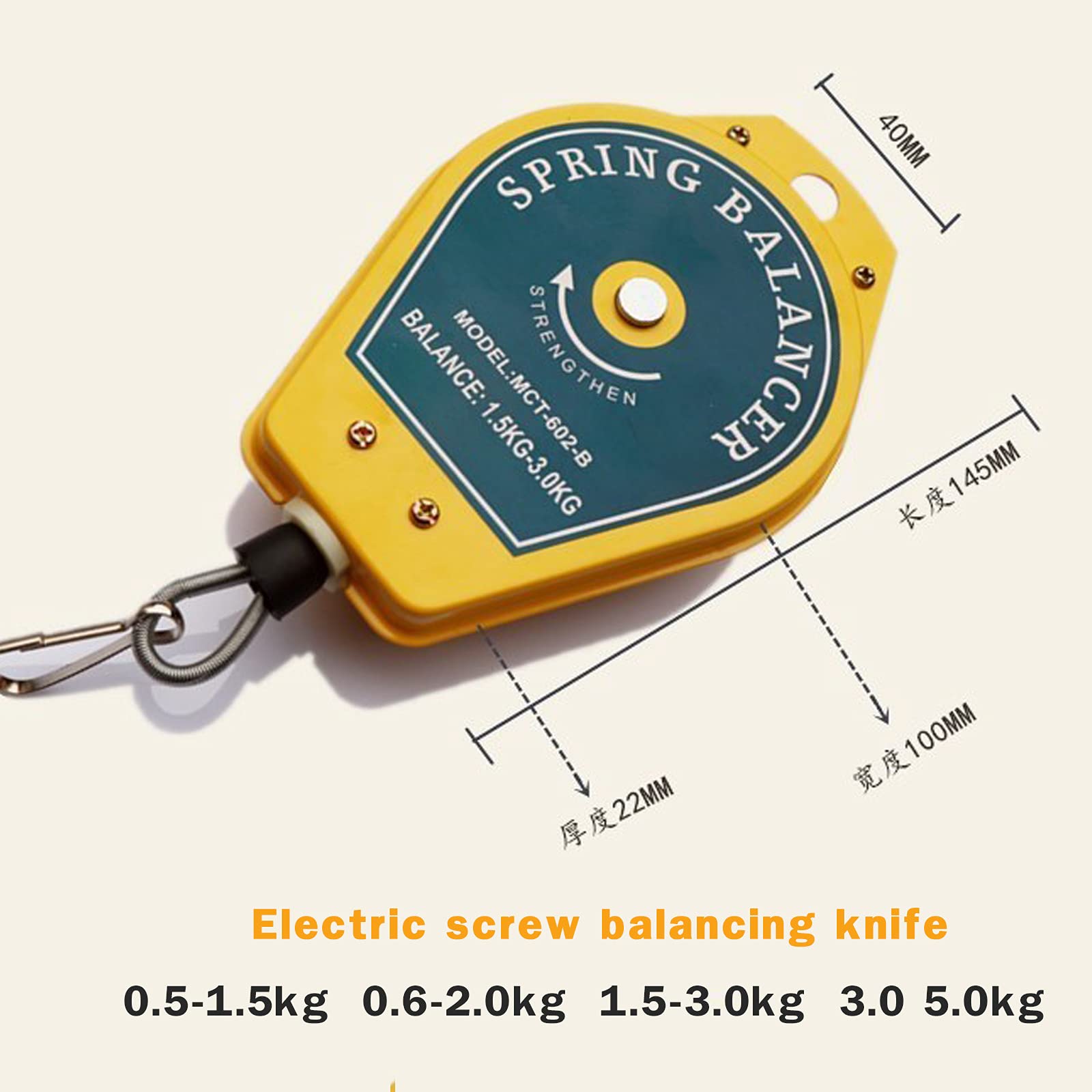 Équilibreur à Ressort Rétractable, 0.5-5KG Outil Fixations Support à Suspendre pour Assembly Line, 3-5kg Support Tension Suspendre Tournevis d'équilibreur à Ressort rétractable de Charge Jaune