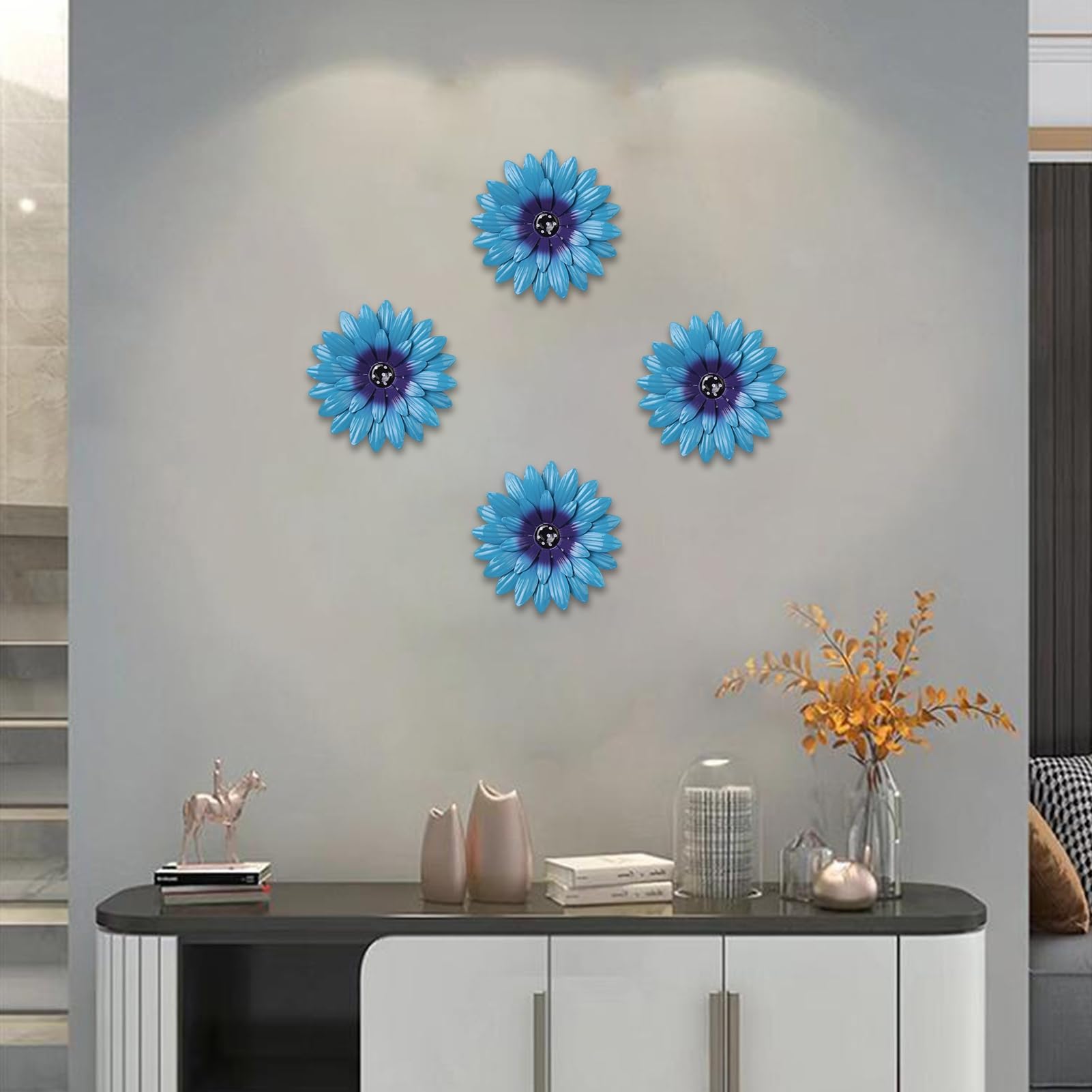 Décoration Murale Tournesol En Métal DETENE - Avec Papillons, Bleu, Pour Salon, Jardin, Patio