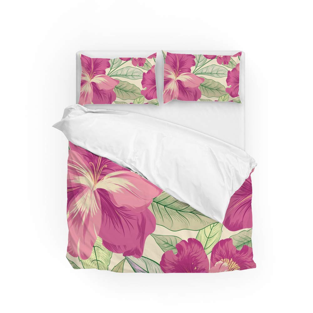 Housse de couette et 2 taies motif feuilles rouges et vertes en textile haute qualité