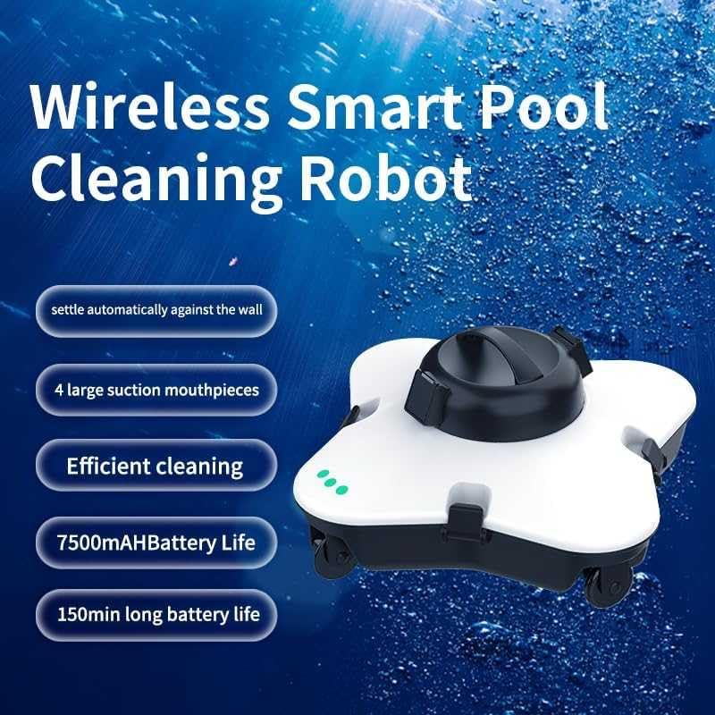 Aspiradora automática de piscina, robot eléctrico inalámbrico para piscinas sobre el suelo y en el suelo, limpieza inteligente para hasta 1000 pies cuadrados