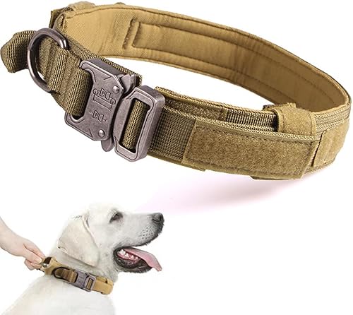 Miniatura 1 de DoggieKit Collar táctico ajustable de nailon militar para perro con hebilla de metal resistente y asa de control para perros que caminan y