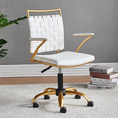Carocc Gold Computer Chair Gold Office Chair Desk Chair For Women White And Gold Desk Chair With Wheels And Arms Computer White And Gold Desk Chair（3013-Gd-White） #TOP1