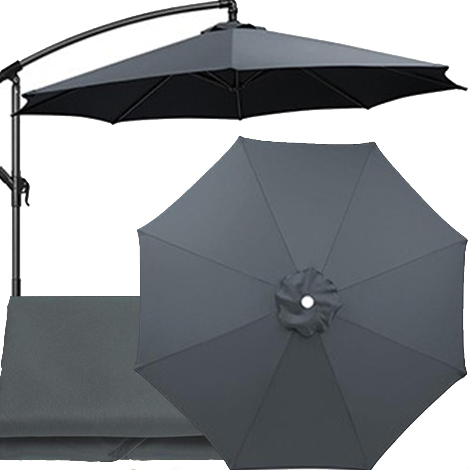QSZTJJ 2m-4m Replacement Parasol Canopy with Top Vent, UPF 50+ Garden Parasol Replacement Canopy, 6/8 Rib replacement parasol fabric cover for Garden Umbrella (Grey,6 Ribs-2m(6.5ft)) — image 1