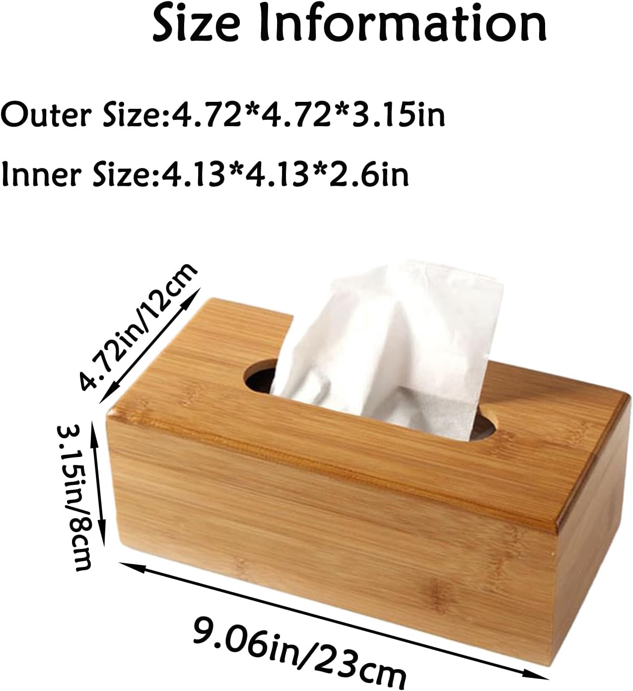 Rectangular Bamboo Wooden Tissue Box, Facial Tissue Box Cover Napkin Holder Drawer Design Home Car Paper Towel Holder Organiser Tissue Dispenser for Kitchen Dinning Bathroom (Large)