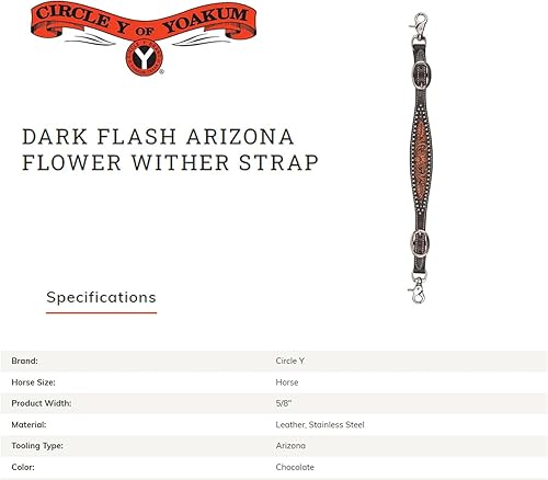 Miniatura 2 de CIRCLE Y Dark Flash Arizona Flower - Correa ajustable duradera para cuello de pecho de caballo  Cuero envejecido con bordes plateados  Accesorios