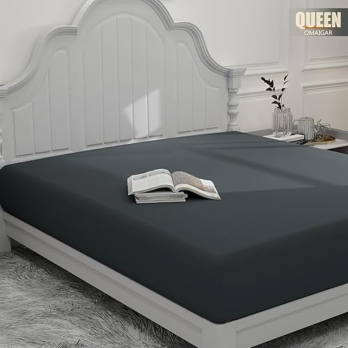 OMAIGAT - Sábana bajera ajustable tamaño Queen color gris, sábana bajera de lujo para hotel individual, bolsillo profundo, suave, transpirable,
