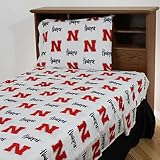 College Covers Everything Comfy Nebraska Cornhuskers Twin Sized 3 Piece Sheet Set, White Color Background, 1 Flat Sheet, 1 Fitted Sheet, 1 Pillowcase