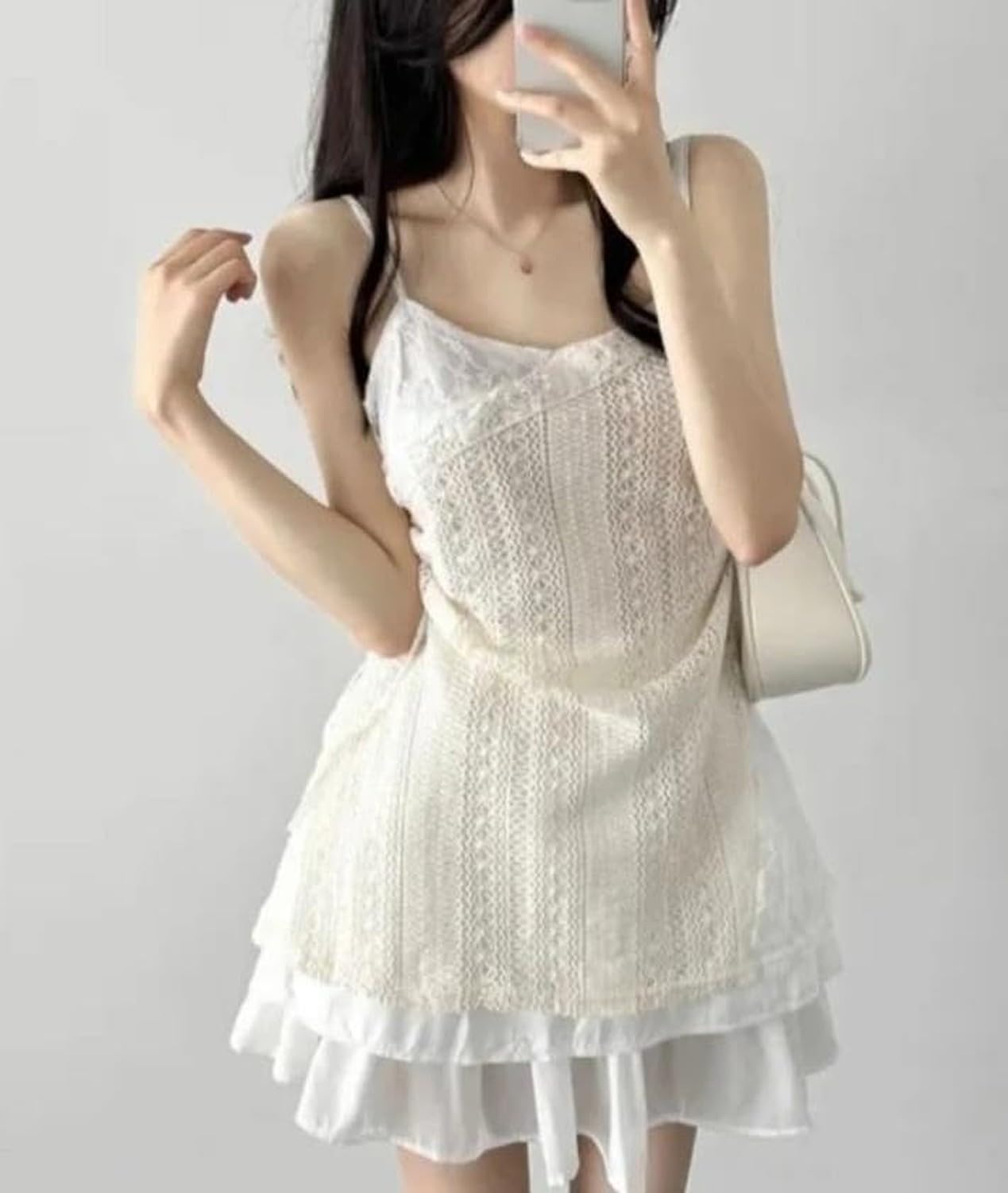 Vestido Mujer Cordón Lazo Irregular Falda A Línea Túnica Transparente Casual, Cremoso-Blanco, L