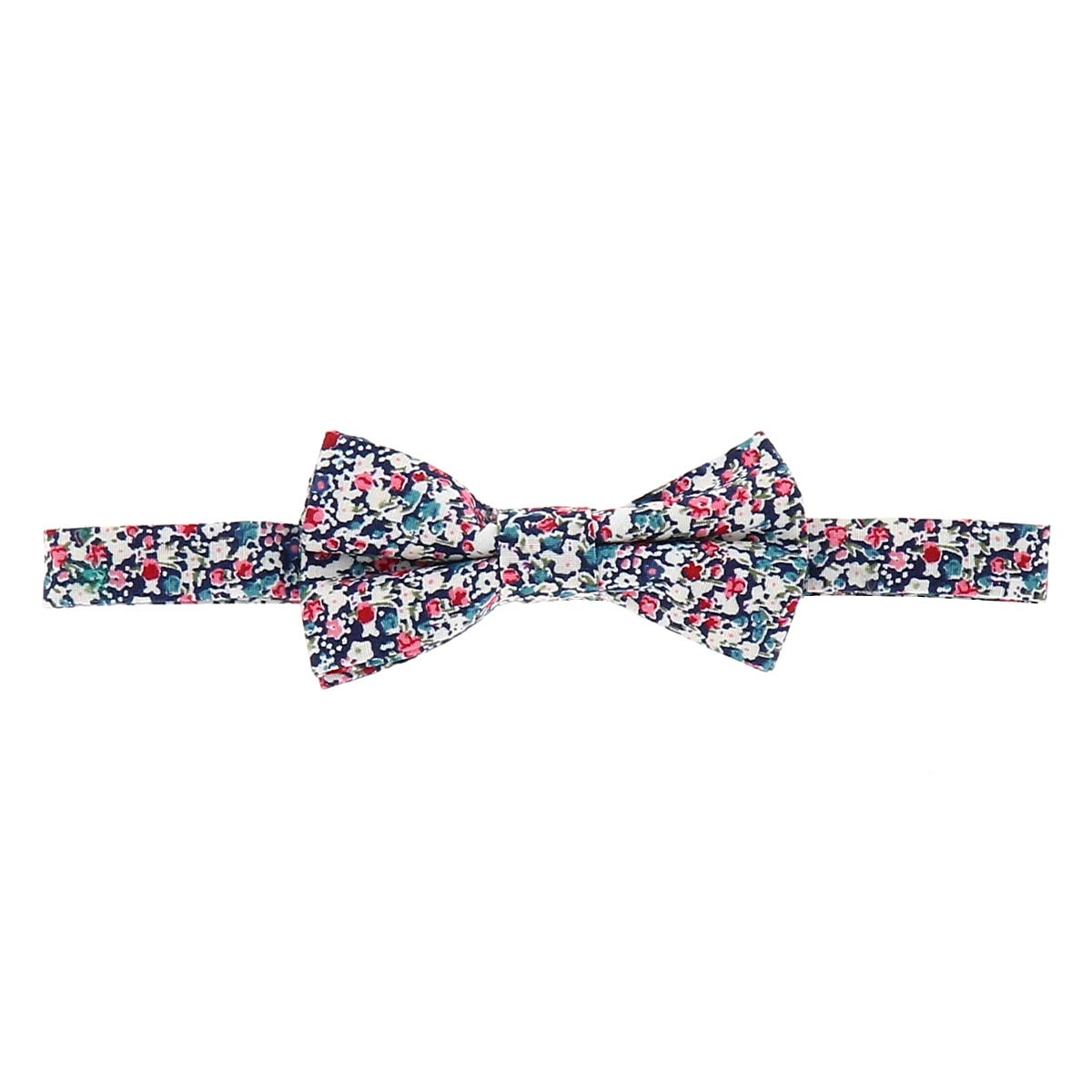 Cravate et Noeud Papillon Homme et Garçon - Pochette costume et Boutons de Manchette - Liberty Bleu Marine, Rose et Blanc - Motif fleuri - Mariage champetre Floral - Cérémonie thème à Fleurs