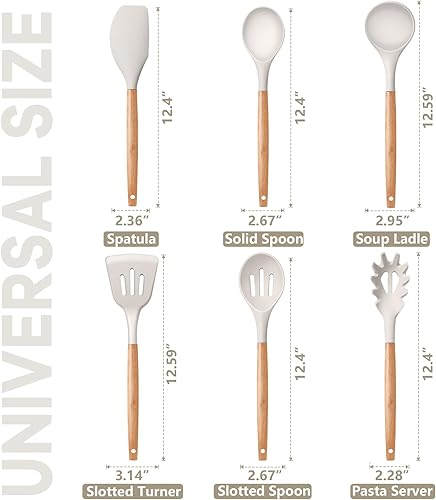 Miniatura 2 de P&P CHEF Juego de utensilios de cocina, 6 utensilios de cocina con mango de madera, espátula de silicona para utensilios de cocina antiadherentes,
