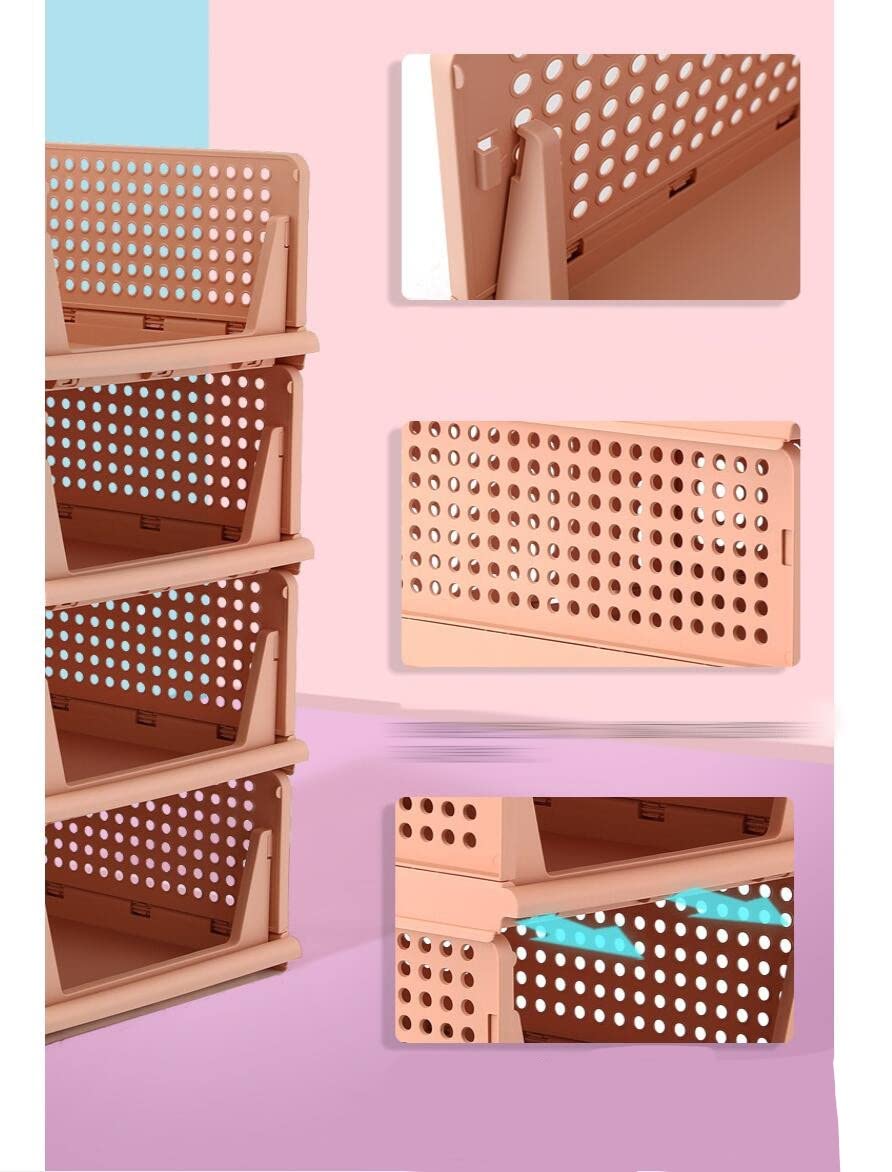 Organizador de cesta de almacenamiento de ropa apilable Armario deslizante Cajón Estante Separador de bricolaje Contenedor de escritorio para Cocina Baño Oficina (Rosado - Paquete de 4)