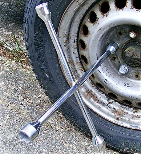Sakura 4-Way Wheel Nut Cross Brace Wrench for Cars WB4W - Common Hexagonal Lug Socket Sizes 17-19-21-22mm