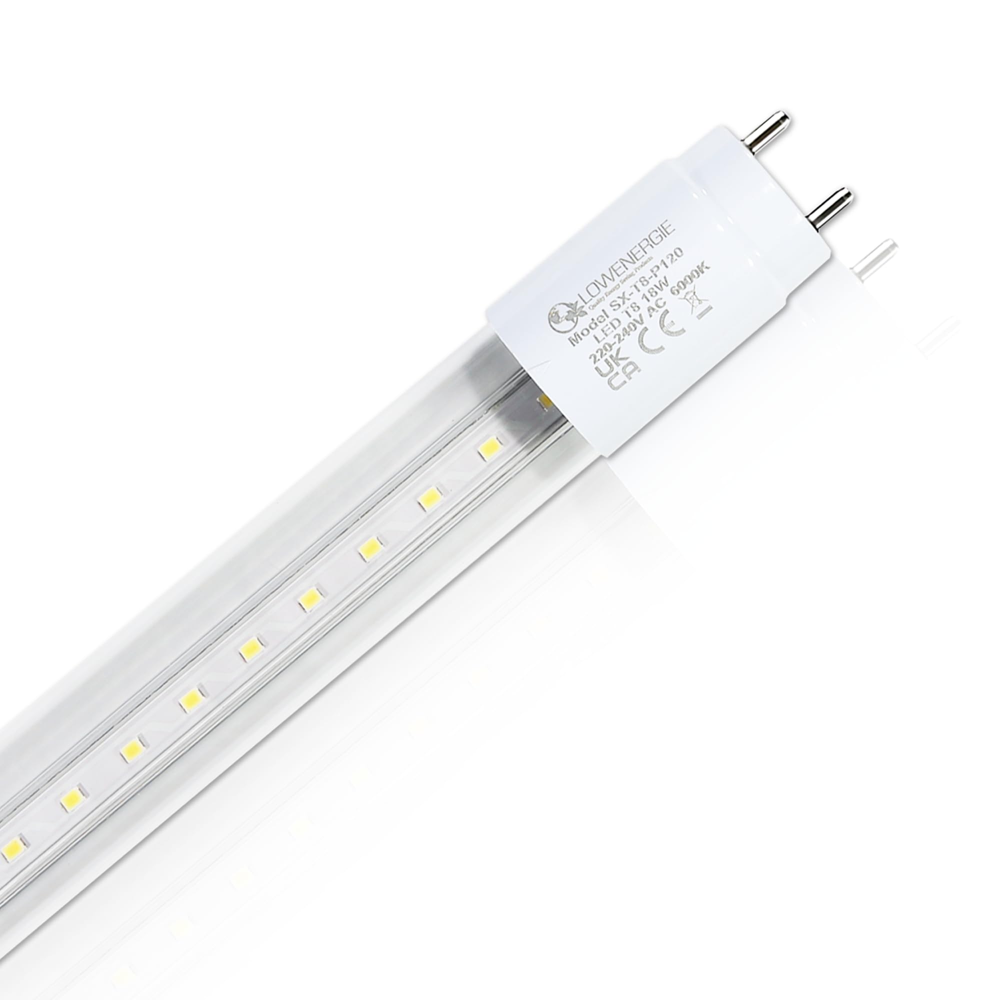 LOWENERGIE LED Tube Light T8 Fluorescent Replacement 4ft, 120cm High LUX Energy Saving (1, 6000K Clear) (8, Clear)