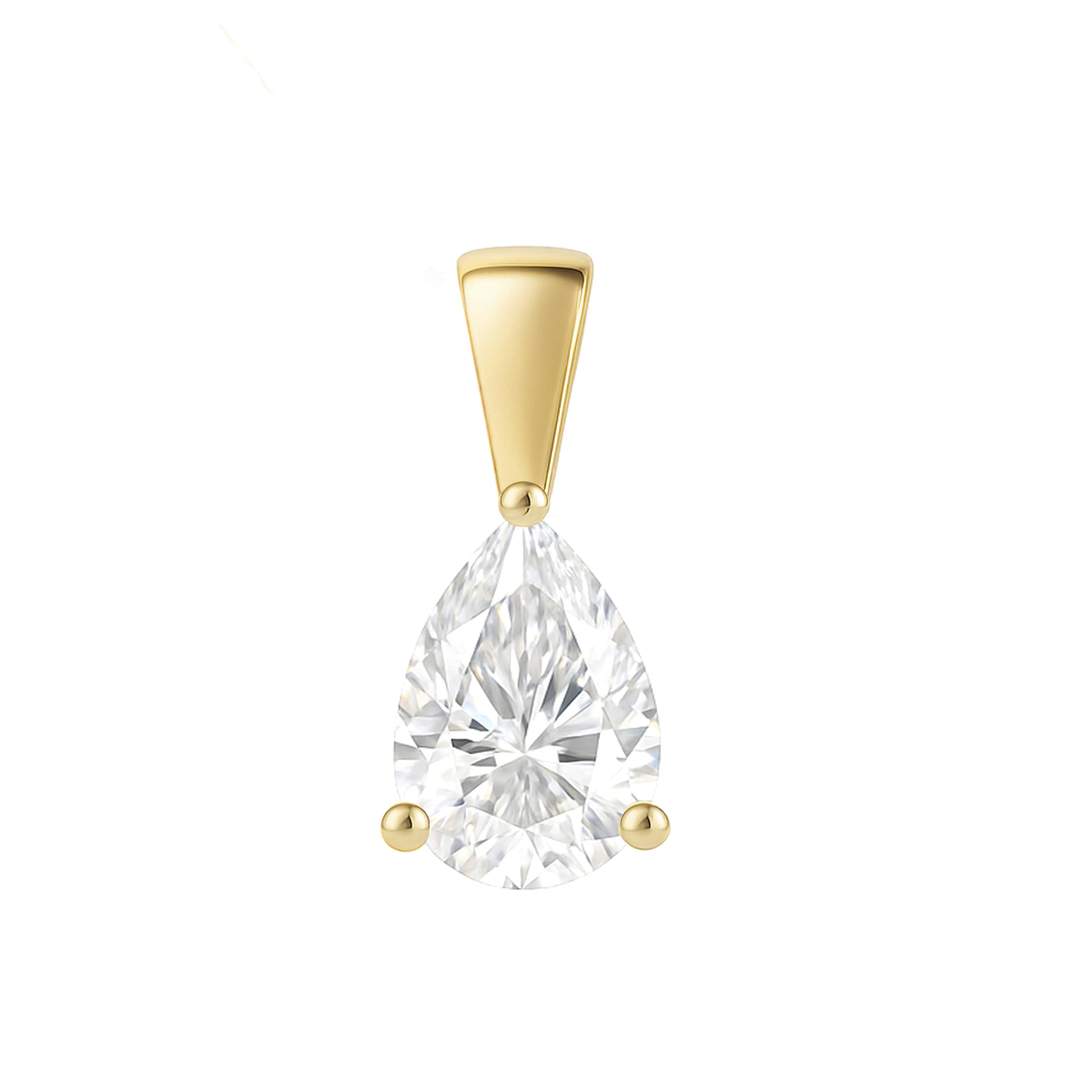 14K Solid White or Yellow Gold Lab Grown Moissanite Solitaire Pendant Necklace | Solid Bail | Round, Oval, Pear, Cushion, Emerald Cut | Pendant Only |