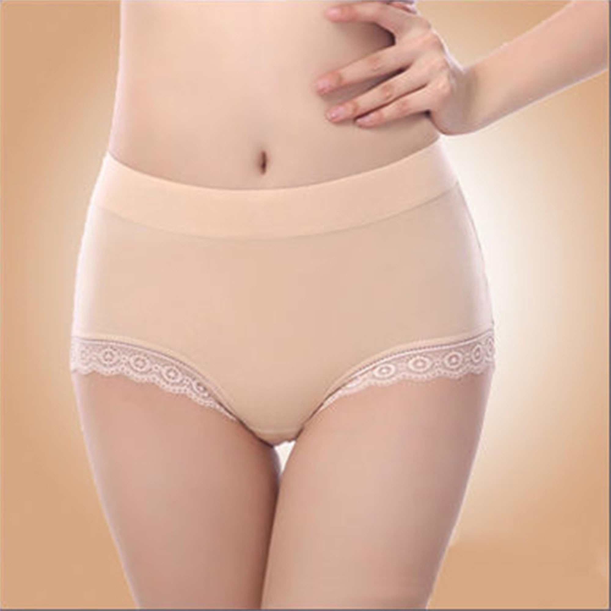 Calzoncillos de modal para mujer, talla grande, color sólido, transpirables, con encaje, multicolor, suaves y cómodos (caqui, 5 piezas, L)