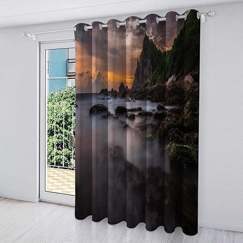 Miniatura 2 de Cortinas opacas con vista a la playa para habitaciones de costa de comedor, pesadas, 1 panel, 40 pulgadas de ancho x 47 pulgadas de alto