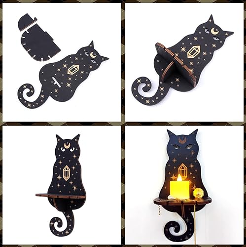 Wall Candle Holder Wooden Sconce Decor, Wall-Mounted Candlestick Crystal Display Shelf Wall Art Decorations For Living Room, Dining Room, Home And Office, Crafts Ornaments Gifts (Cat) #TOP4